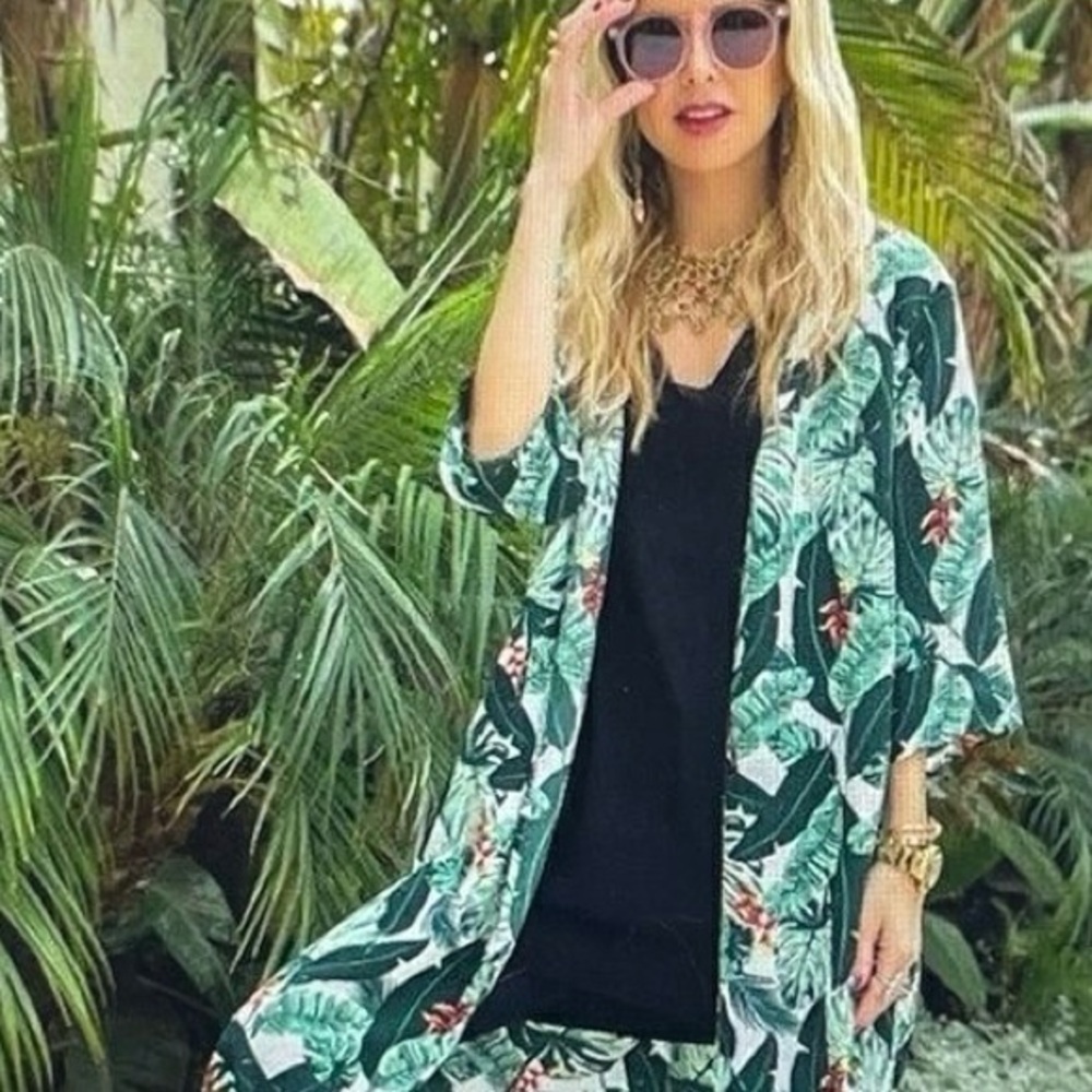 Rachel Zoe OneSize Tropical Kimono with Tie Front
